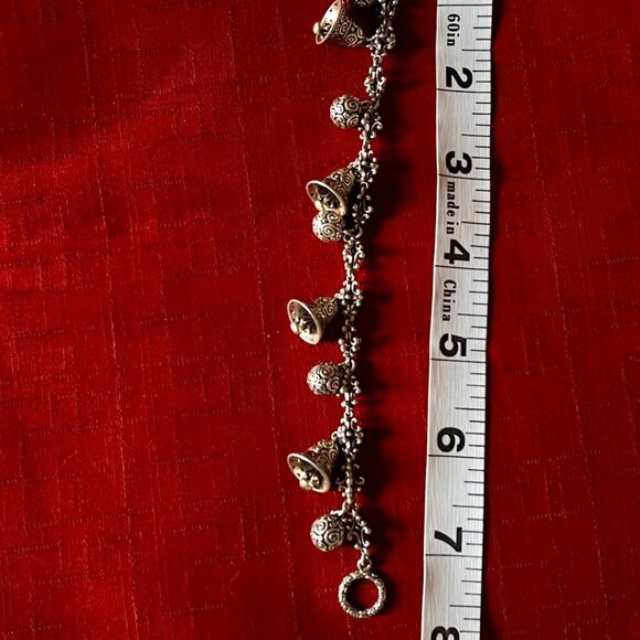Sterling silver beaded bracelet with carved silver bells and carved silver balls - Picture 3 of 3